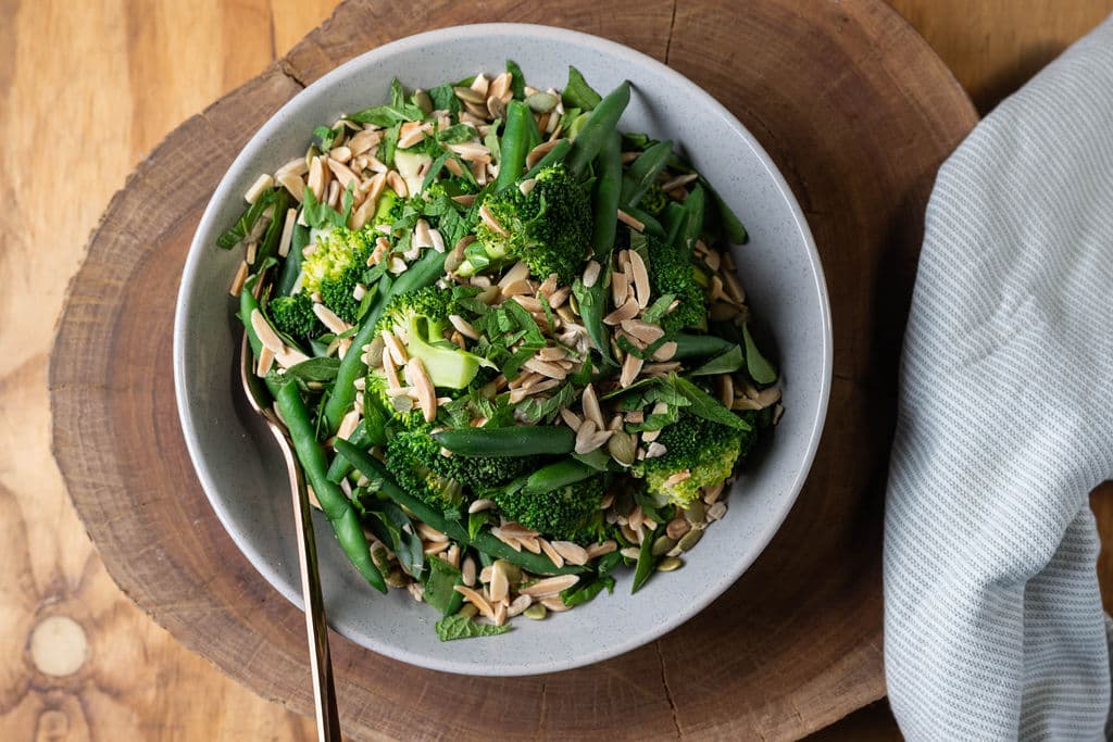Green Bean, Broccoli, Spinach & Toasted Almond Salad