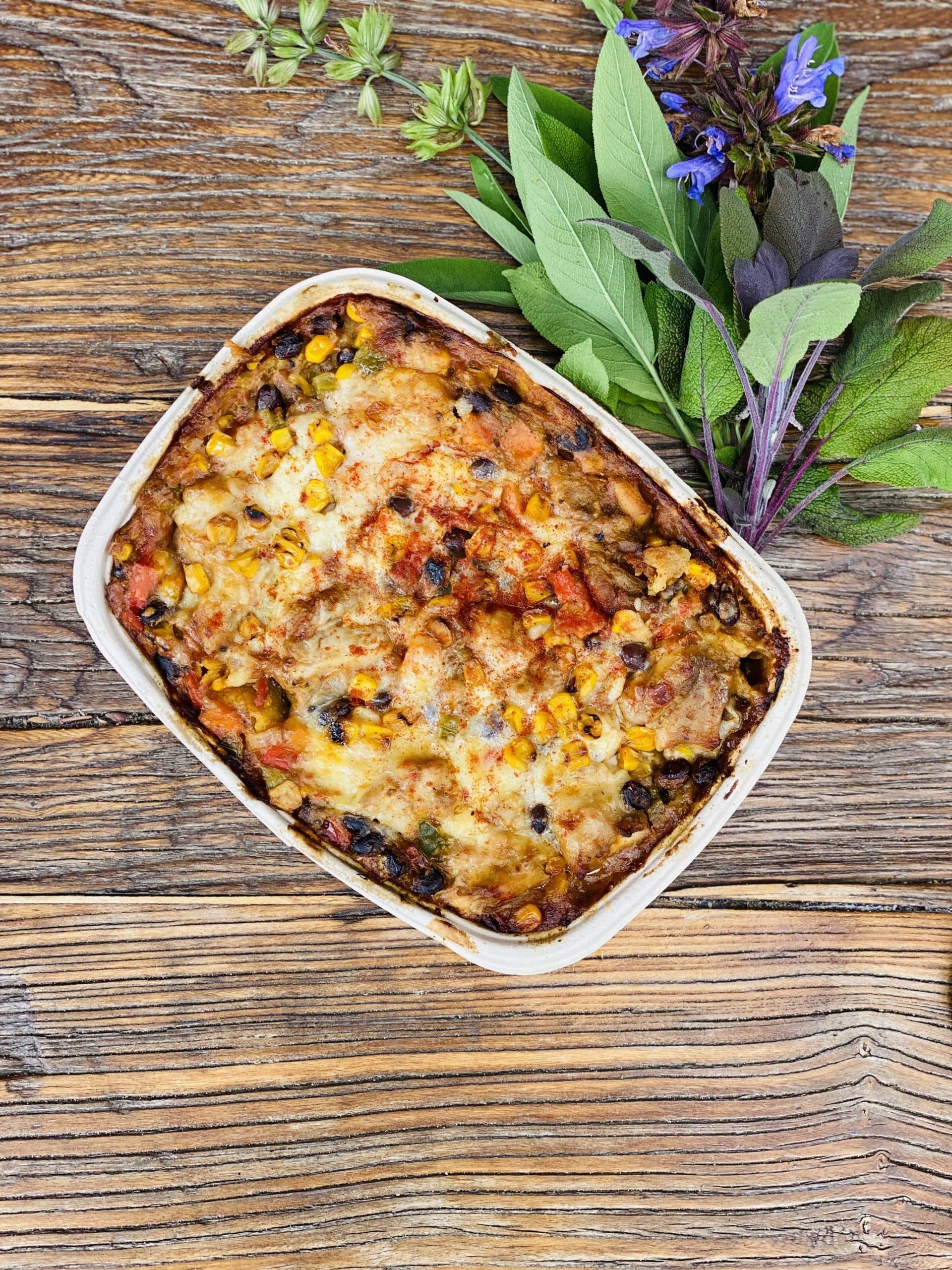 Chicken Enchilada Bake with Corn & Black Beans